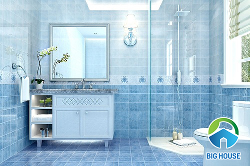 Gạch màu xanh ốp tường nhà tắm