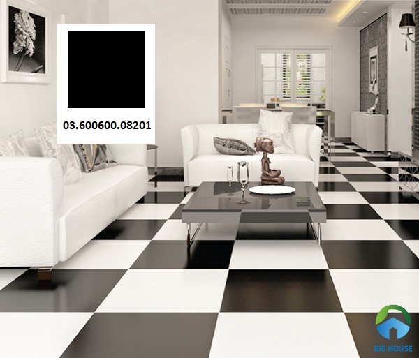 Bạn có thể sử dụng mã gạch Prime 03.600600.08201 lát gạch màu đen kiểu bàn cờ cho phòng khách nhà phố. Đen trắng luôn là 2 tone màu dễ kết hợp và tạo nên sự phá cách 